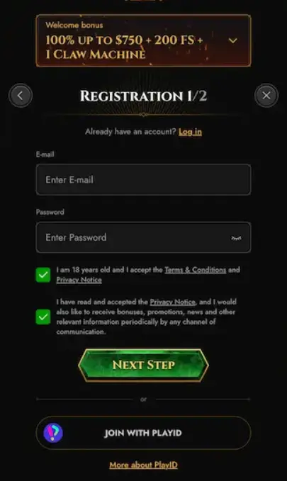 Registrer deg hos Legiano Casino